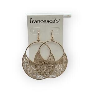Francesca’s Gold Filigree Dangle Hoop Earrings Boho Statement